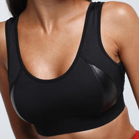 NORMOV Push Up Sports Bra For Women Leather Splice Fitness Gym Bra Top Breathable Yoga Bra Women Clothing