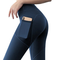 2020 Yoga Pants Stretchy Sport Leggings High Waist Tights Sport Pants Side Pockets Push Up Running Women Gym Fitness Leggings